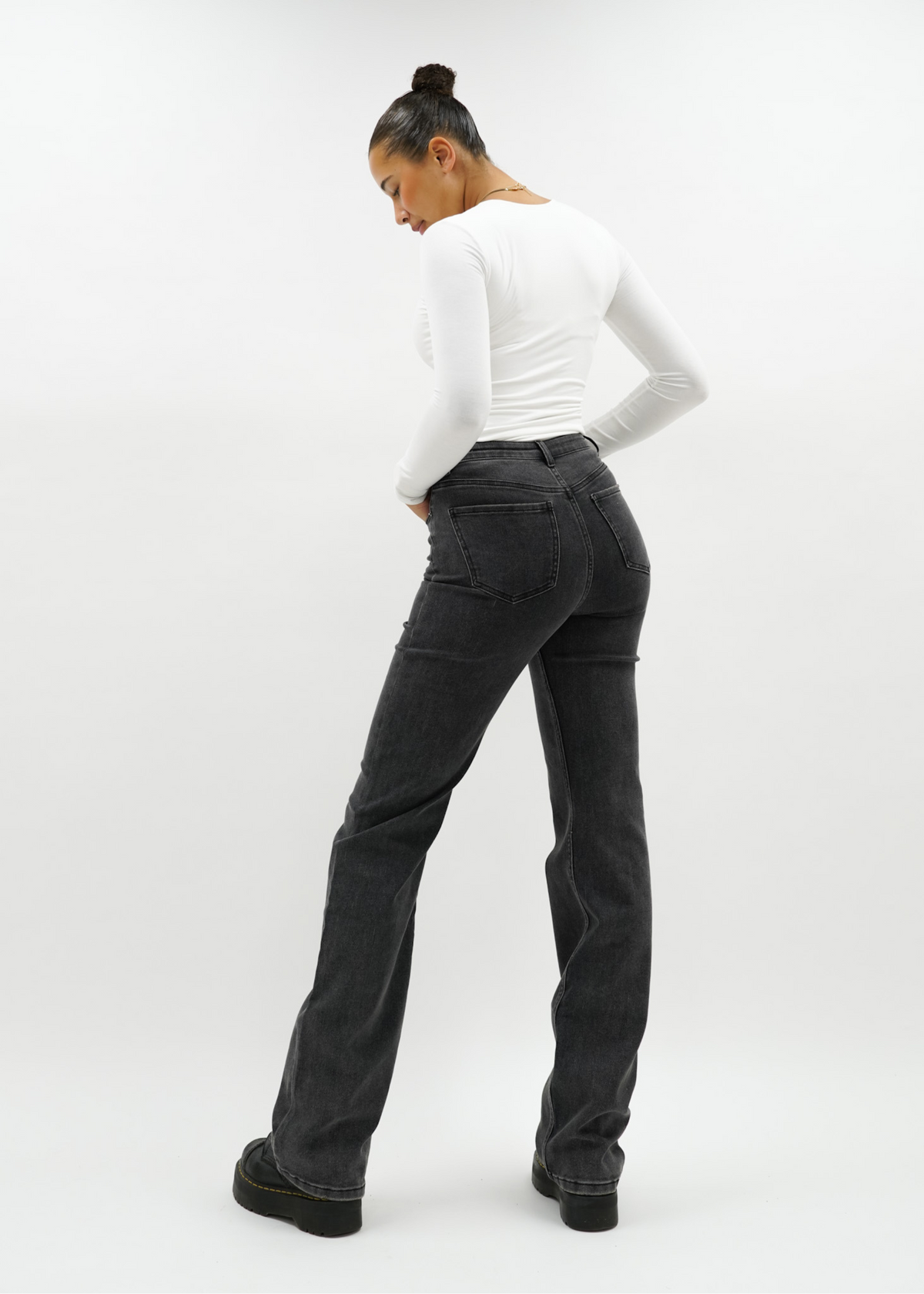 High waist wide leg jeans dark grey (tall)