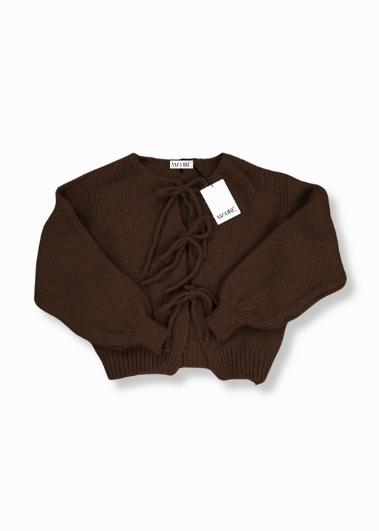 Knitted bow sweater chocolate brown (tall)