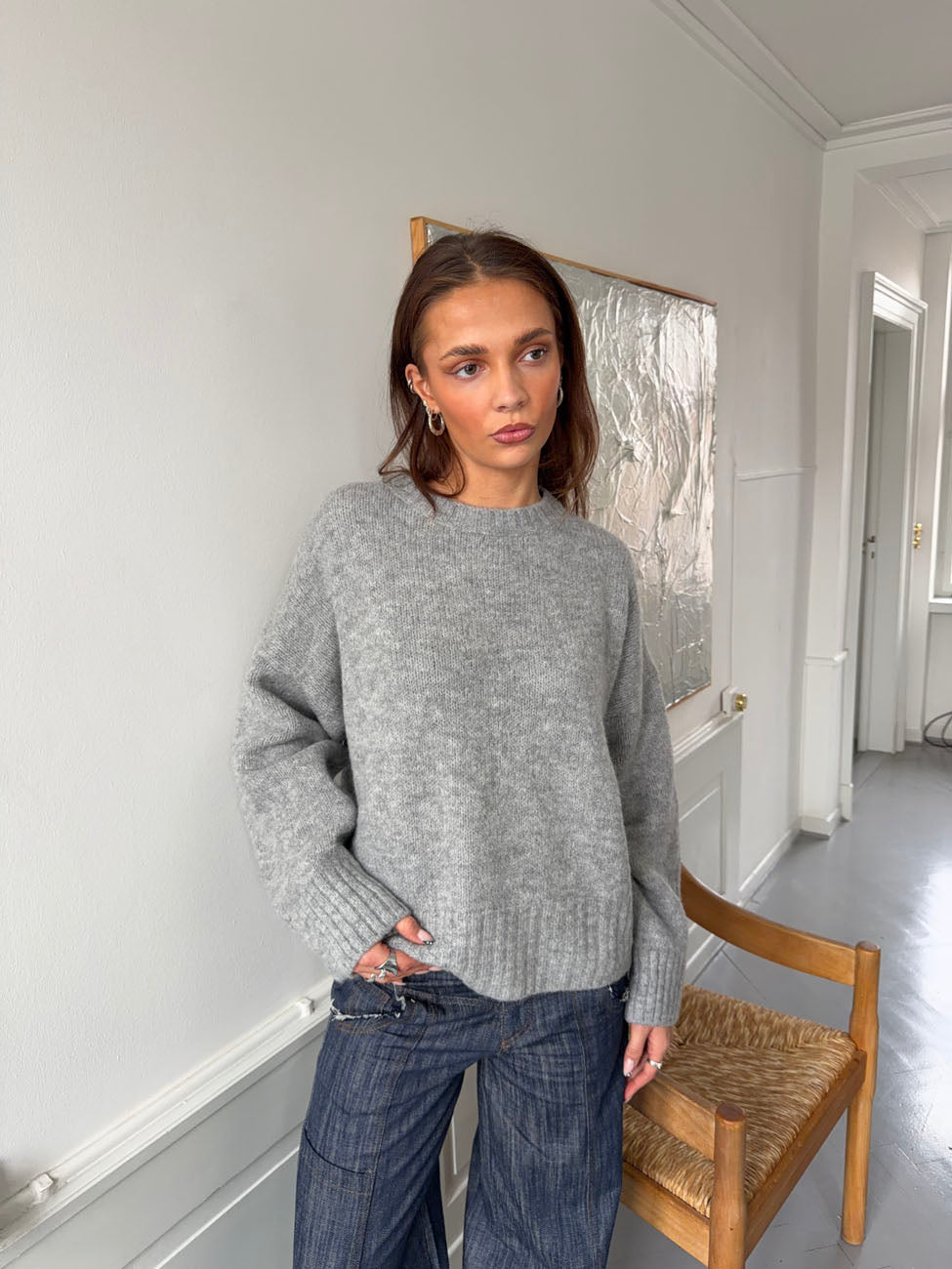 Vicky knit with ribbed details - Grey