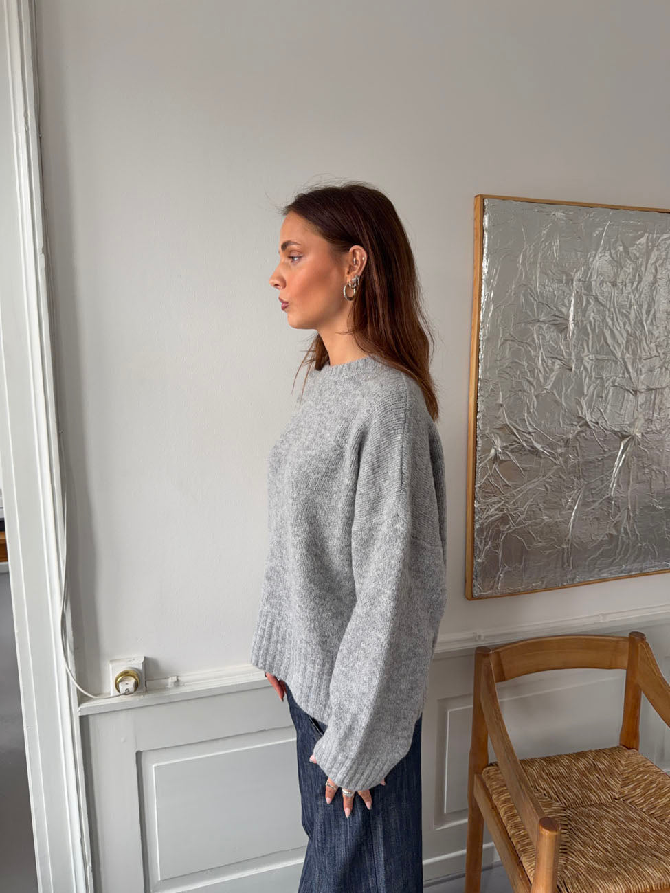 Vicky knit with ribbed details - Grey