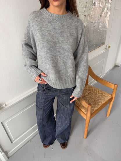 Vicky knit with ribbed details - Grey
