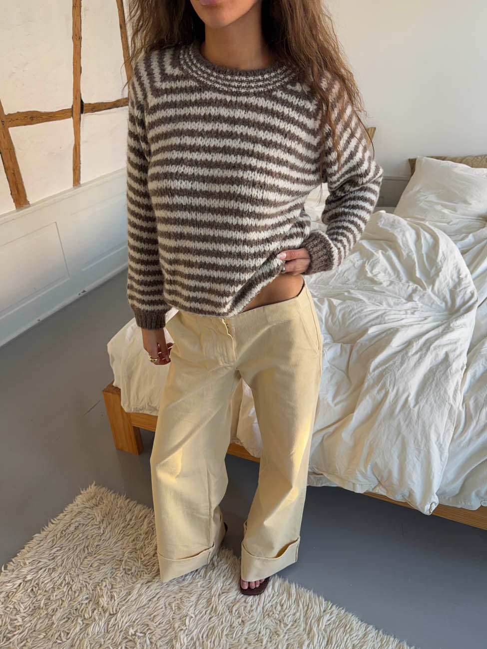 Zeya knit with stripes - White/taupe