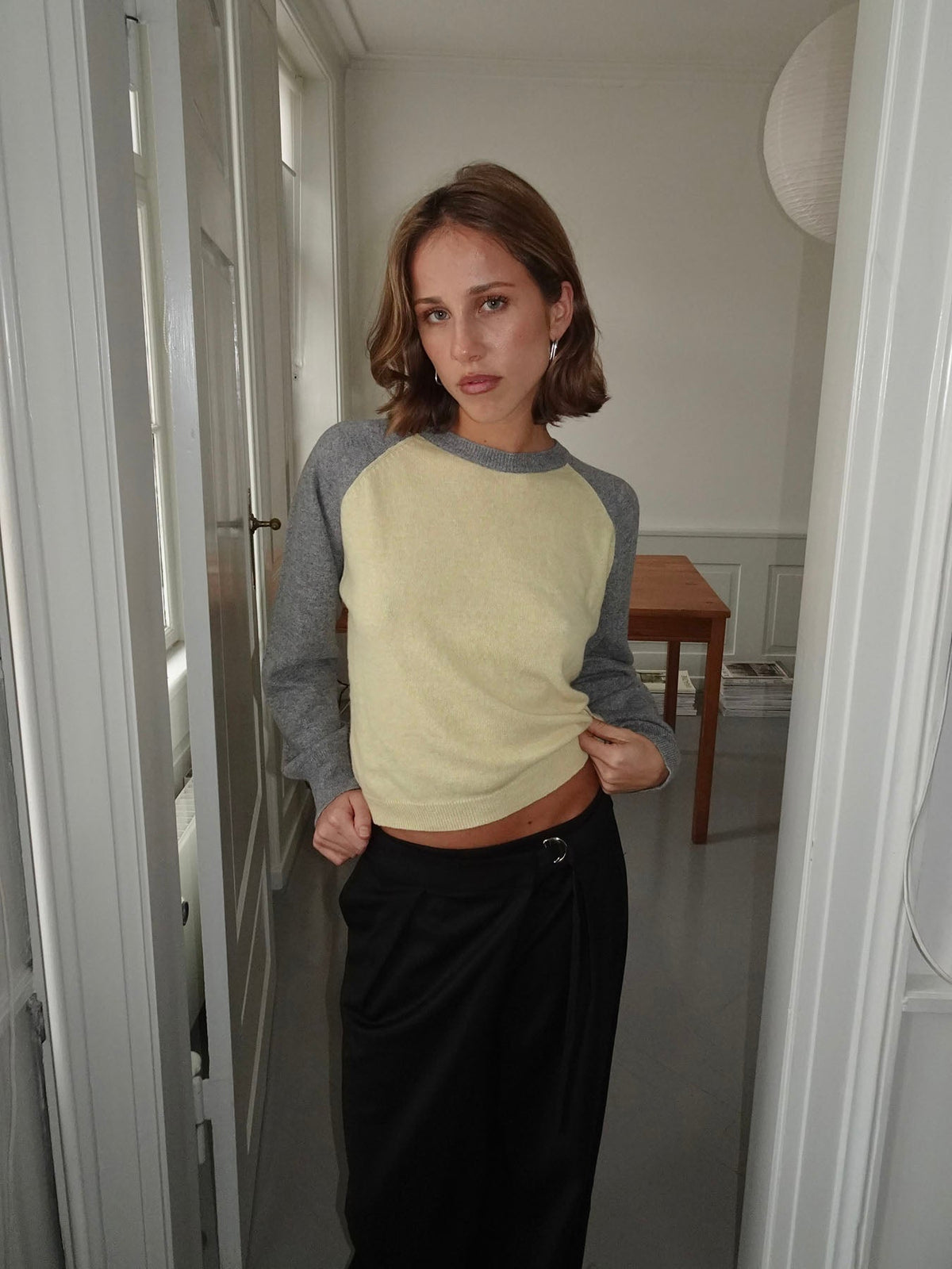 Oliva knit blouse - Grey/yellow